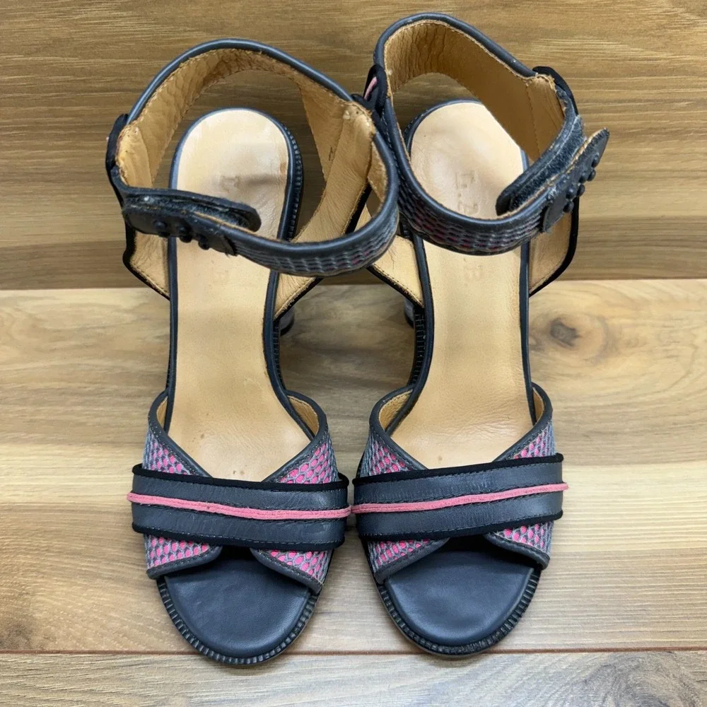 LAMB L.A.M.B. Carter Heels‎ Womens 7 M Neon Pink Blue Leather Ankle Strap